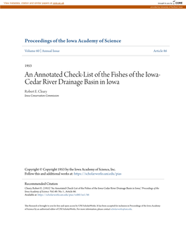 An Annotated Check-List of the Fishes of the Iowa-Cedar River Drainage Basin in Iowa," Proceedings of the Iowa Academy of Science: Vol