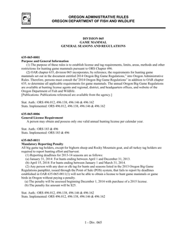 Division 065 Game Mammal General Seasons and Regulations