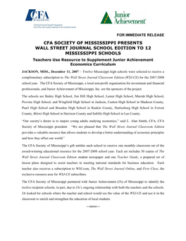 Cfa Society of Mississippi Presents Wall Street