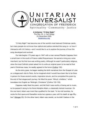 A Unitarian “O Holy Night” the Rev. Dr. J. Carl Gregg 24 December 2020 Frederickuu.Org