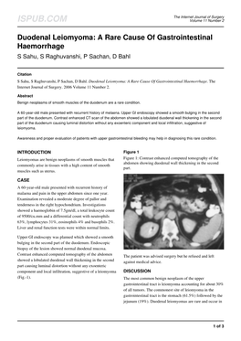 Duodenal Leiomyoma: a Rare Cause of Gastrointestinal Haemorrhage S Sahu, S Raghuvanshi, P Sachan, D Bahl