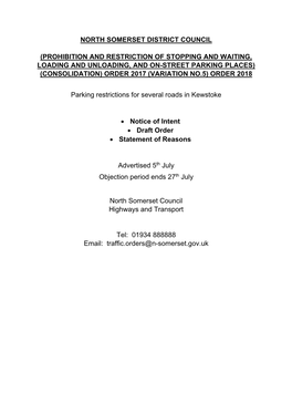 North Somerset District Council (Prohibition And