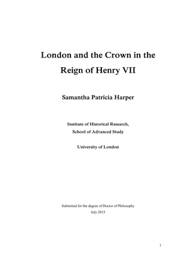 London and the Crown in the Reign of Henry VII