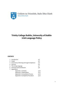 Trinity College Dublin, University of Dublin Irish Language Policy