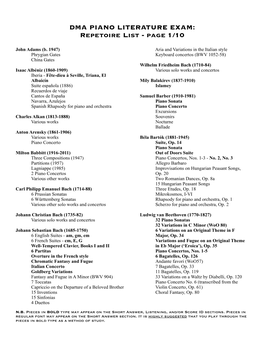 Piano Literature Exam: Repertoire List