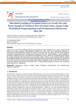 Microbial Leaching of Uranium from Low Grade Ore and Waste Sample