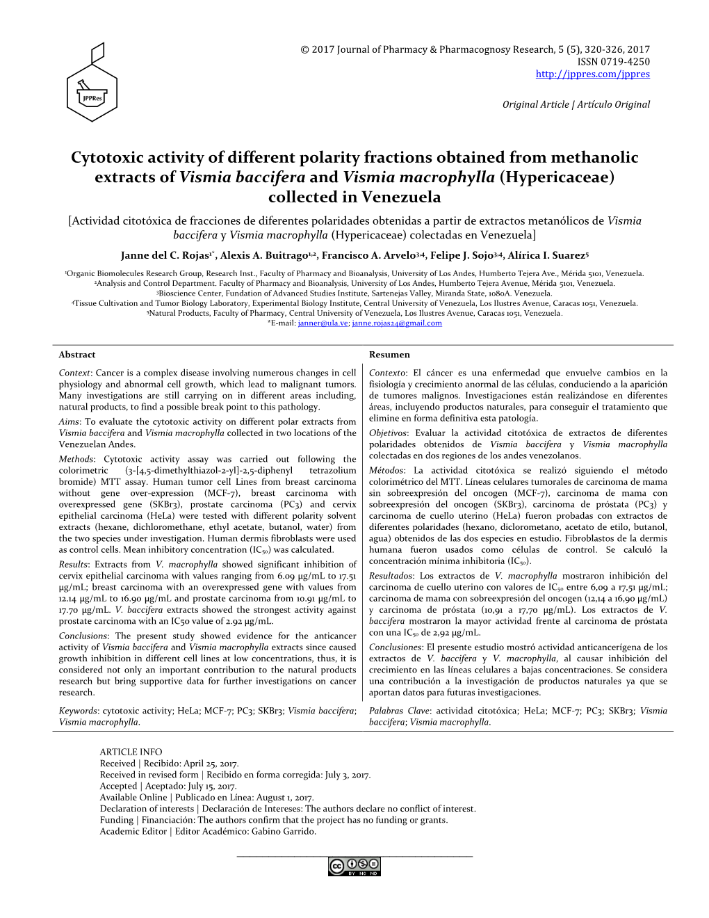 Cytotoxic Activity of Vismia Baccifera and V. Macrophylla