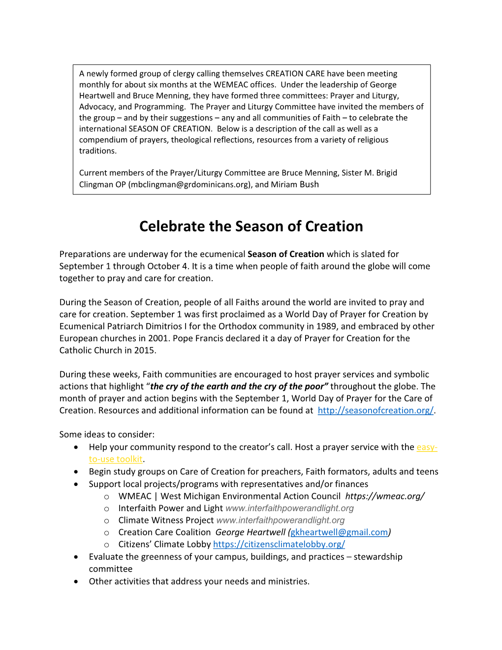 Celebrate the Season of Creation