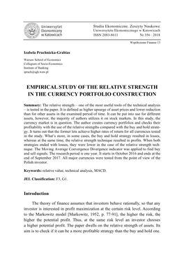 Empirical Study of the Relative Strength in the Currency Portfolio Construction