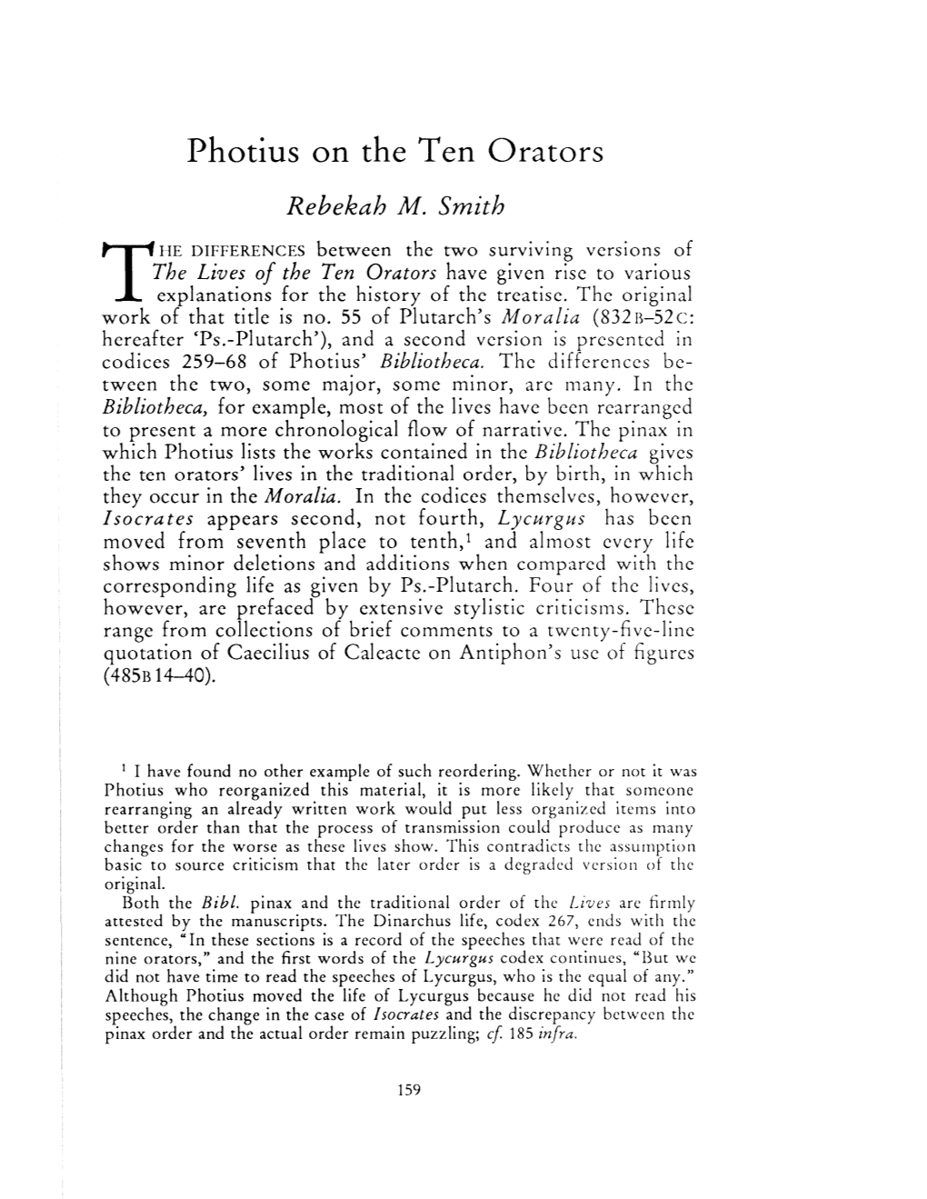 Photius on the Ten Orators , Greek, Roman and Byzantine Studies, 33:2 (1992:Summer) P.159