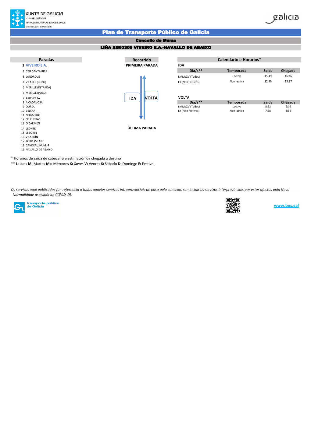 Plan De Transporte Público De Galicia Concello De Muras LIÑA XG63305 VIVEIRO E.A.-NAVALLO DE ABAIXO
