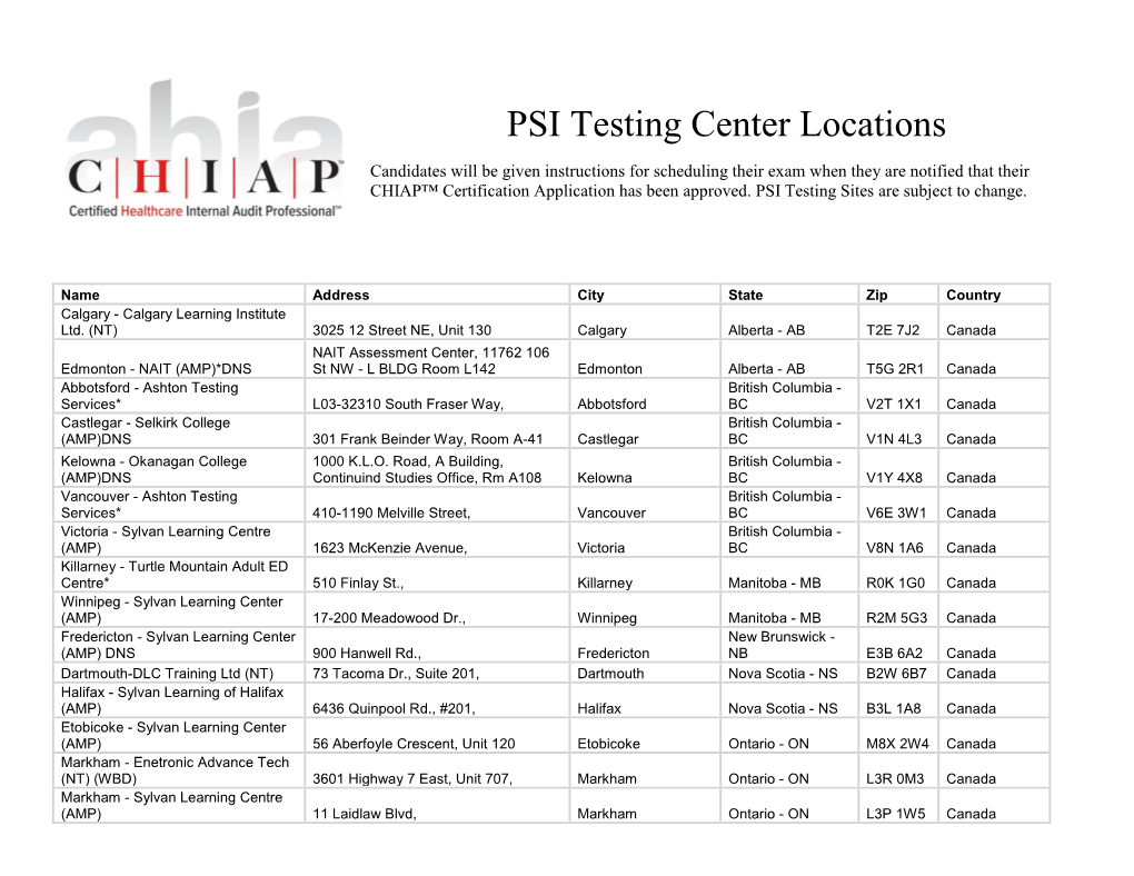 PSI Testing Center Locations DocsLib