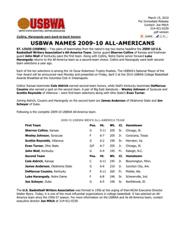 Usbwa Names 2009-10 All-Americans St