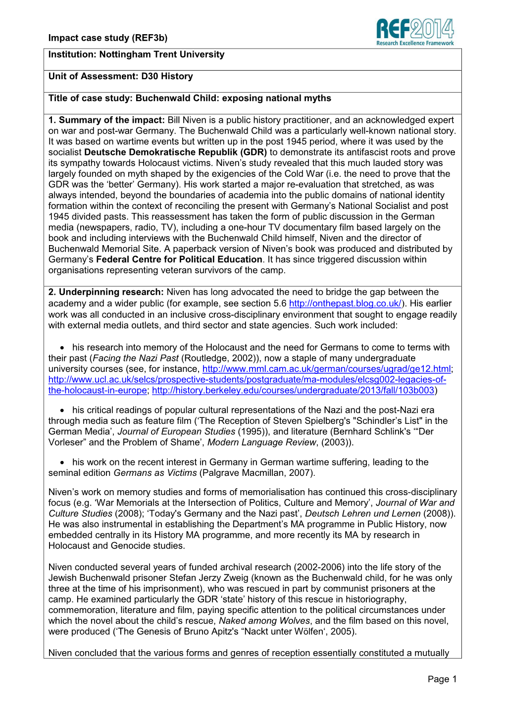 Impact Case Study (Ref3b) Institution: Nottingham Trent University