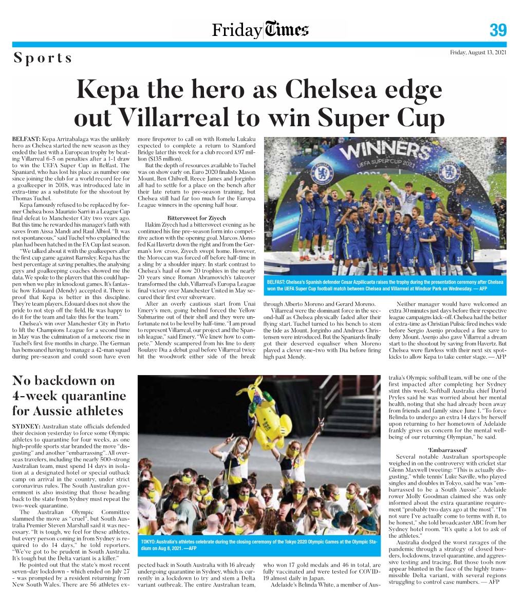 Kepa the Hero As Chelsea Edge out Villarreal to Win Super