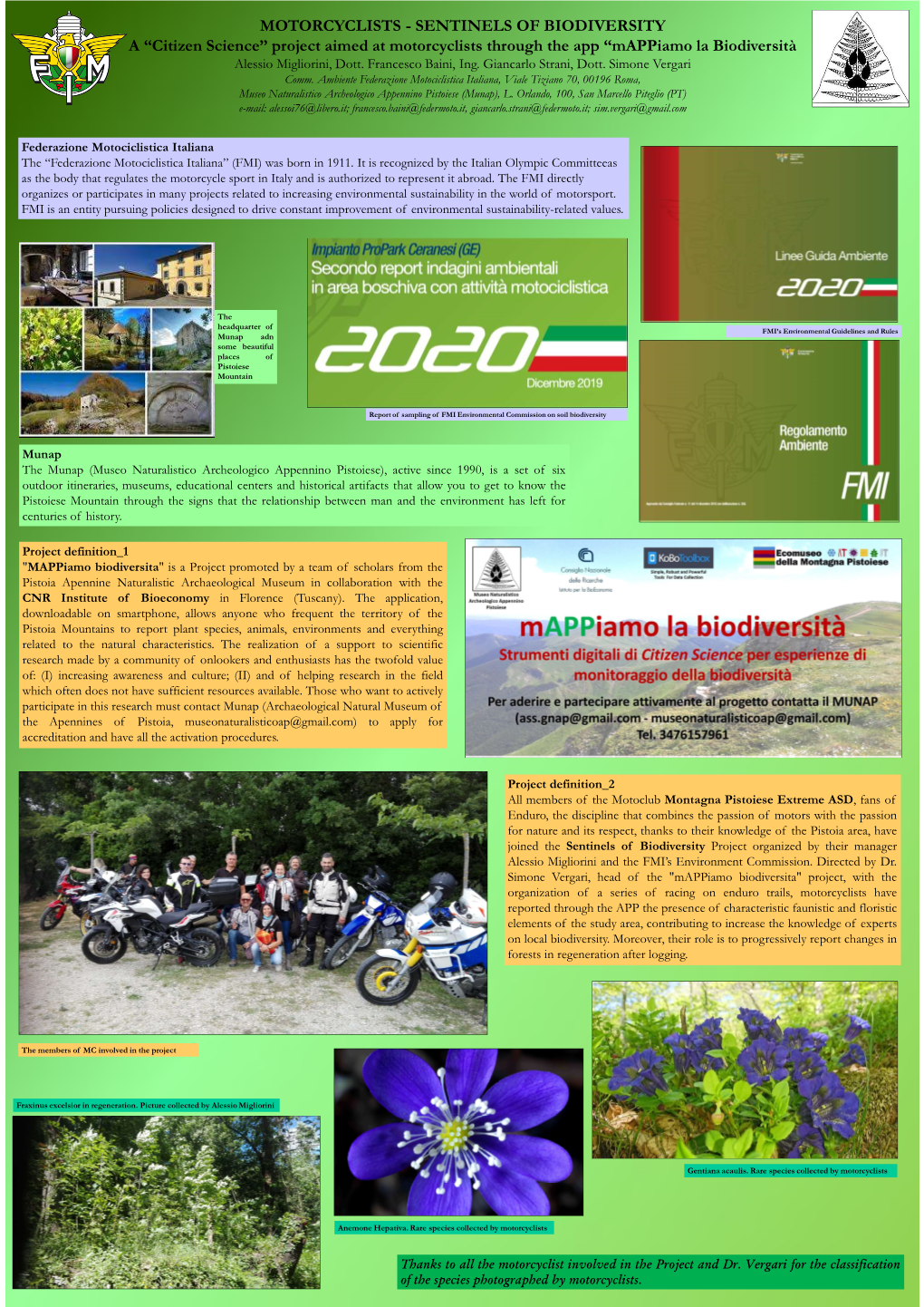 MOTORCYCLISTS - SENTINELS of BIODIVERSITY a “Citizen Science” Project Aimed at Motorcyclists Through the App “Mappiamo La Biodiversità Alessio Migliorini, Dott