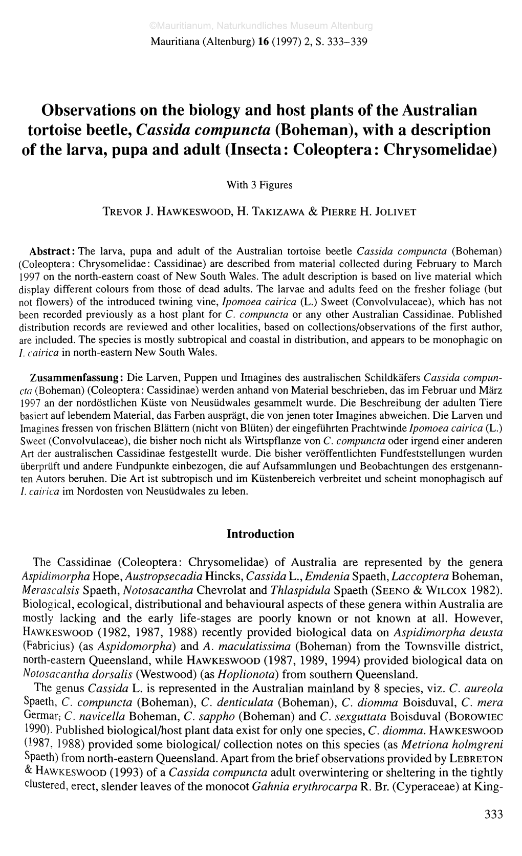 Observations on the Biology and Host Plants of the Australian