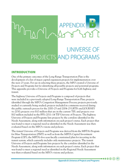 Appendix B: Universe of Projects and Programs 1