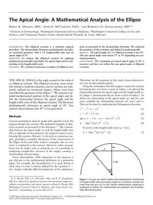 The Apical Angle: a Mathematical Analysis of the Ellipse