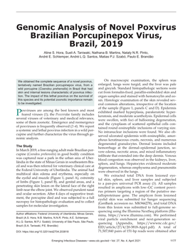 Genomic Analysis of Novel Poxvirus Brazilian Porcupinepox Virus, Brazil, 2019 Aline S