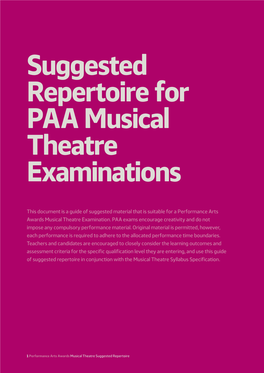 Suggested Repertoire for PAA Musical Theatre Examinations