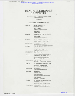 Cp Ac '94 Schedule of Events
