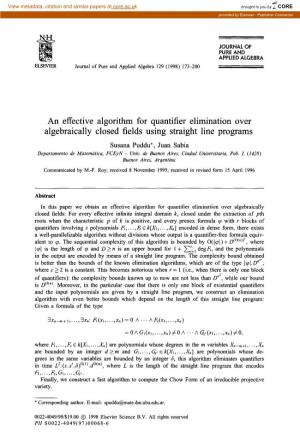 An Effective Algorithm for Quantifier Elimination Over Algebraically Closed Fields Using Straight Line Programs