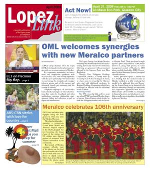 OML Welcomes Synergies with New Meralco Partners by Carla Paras-Sison the Lopez Group, from Whom Meralco Co Pension Fund
