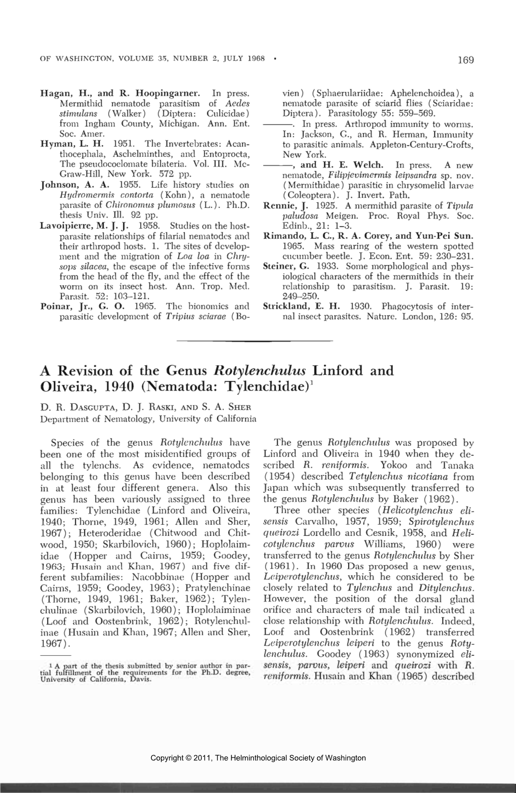 A Revision of the Genus Rotylenchulus Liiiford and Oliveira, 1940 (Nematoda: Tylenchiclae)1 D