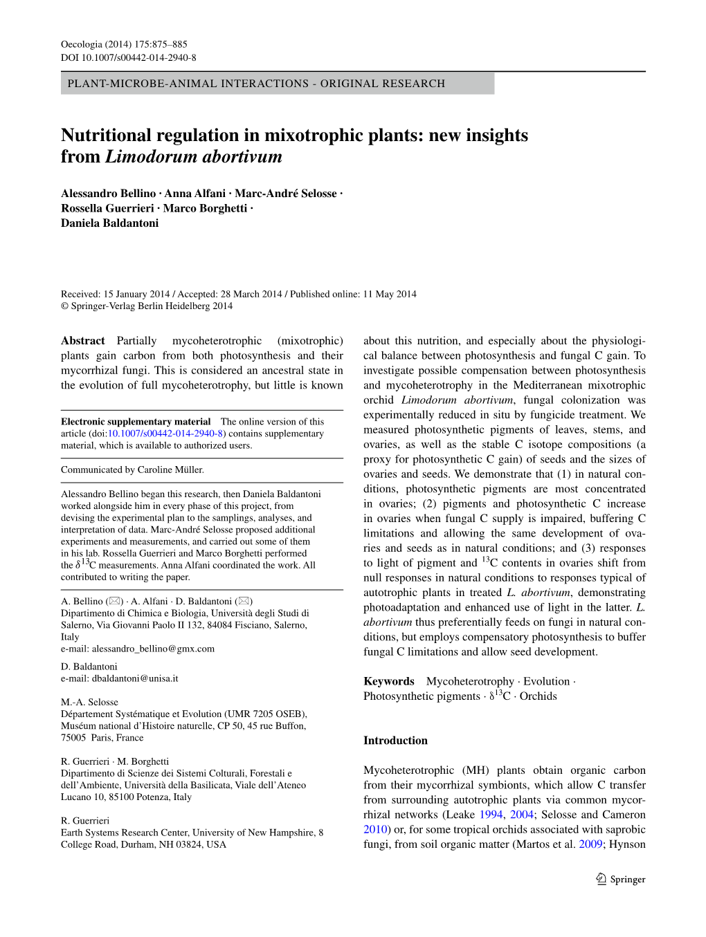 Nutritional Regulation in Mixotrophic Plants: New Insights from Limodorum Abortivum