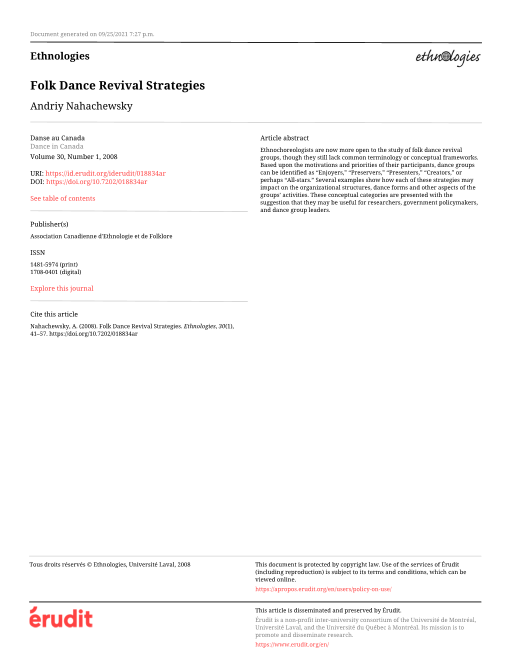 Folk Dance Revival Strategies Andriy Nahachewsky