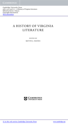 A History of Virginia Literature Edited by Kevin J