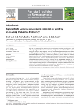 Light Affects Varronia Curassavica Essential Oil Yield by Increasing Trichomes Frequency