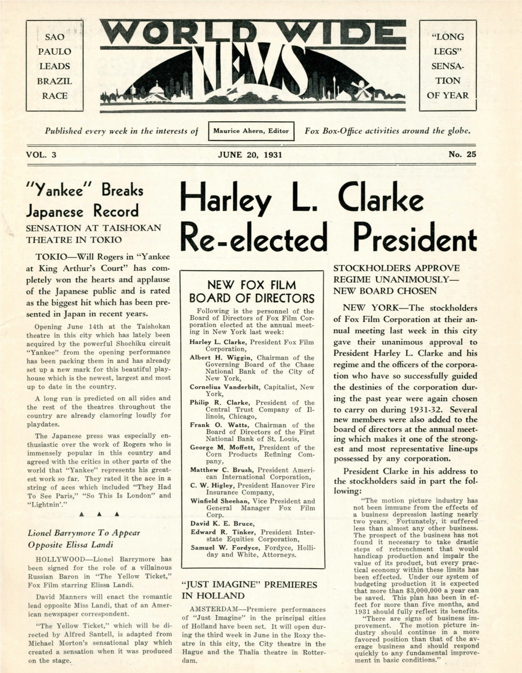 Harley L. Clarke Re-Elected President
