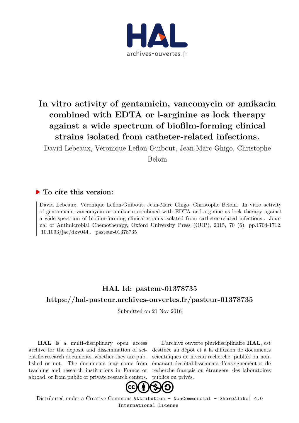 In Vitro Activity of Gentamicin, Vancomycin Or Amikacin Combined