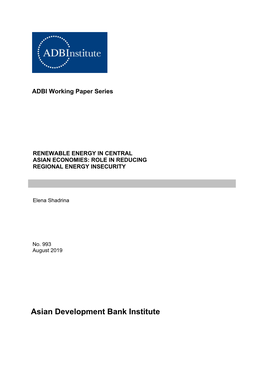 Renewable Energy in Central Asian Economies: Role in Reducing Regional Energy Insecurity