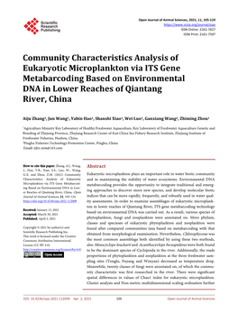 Community Characteristics Analysis of Eukaryotic Microplankton Via ITS Gene Metabarcoding Based on Environmental DNA in Lower Reaches of Qiantang River, China