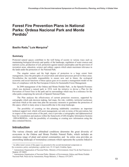 Forest Fire Prevention Plans in National Parks: Ordesa Nacional Park and Monte Perdido1