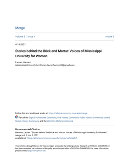 Stories Behind the Brick and Mortar: Voices of Mississippi University for Women