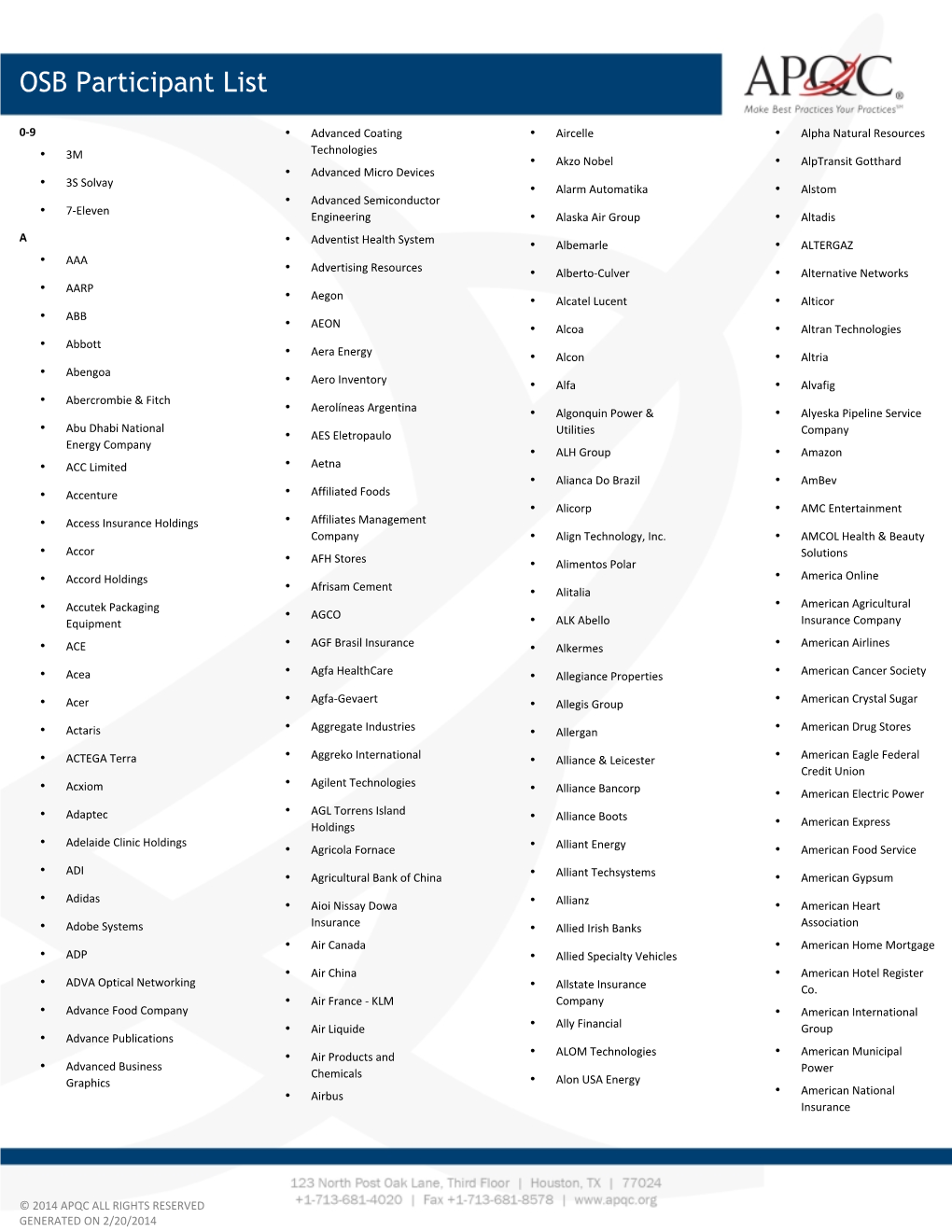 OSB Participant List