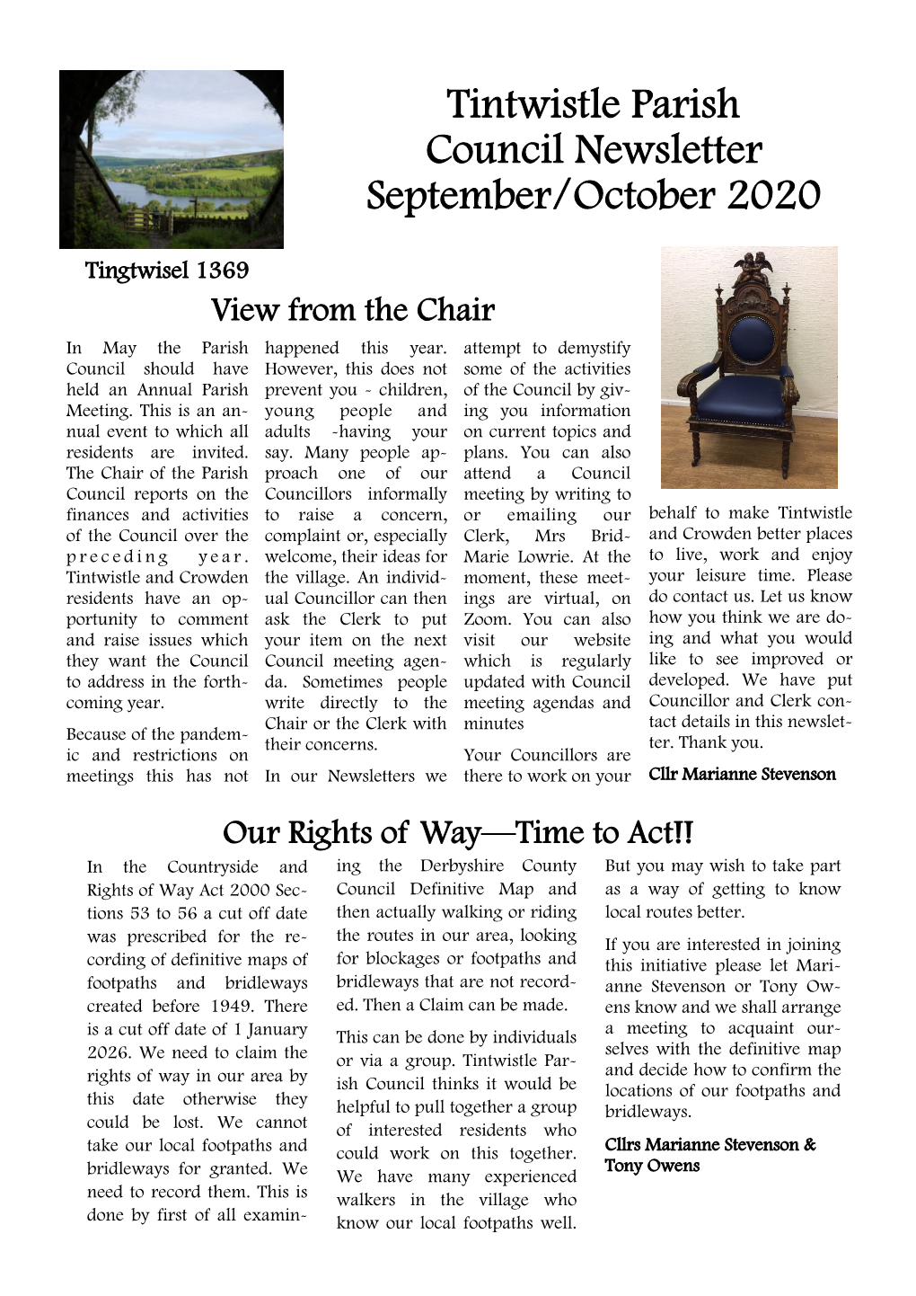Tintwistle Parish Council Newsletter September/October 2020