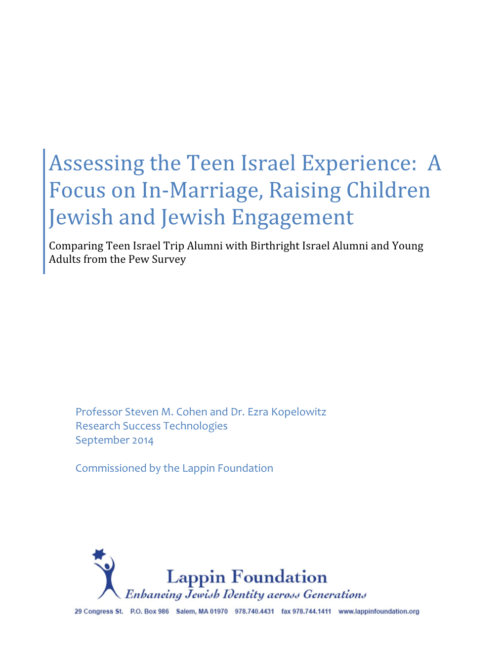 Assessing the Teen Israel Experience: a Focus on In-Marriage