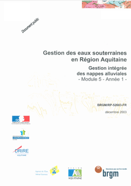 Gestion Des Eaux Souterraines En Région Aquitaine Gestion Intégrée Des Nappes Alluviales - Module 5 - Année 1