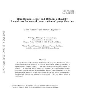 Hamiltonian BRST and Batalin-Vilkovisky Formalisms For