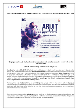 Arijit Singh Live in Concert, the Mtv India Tour