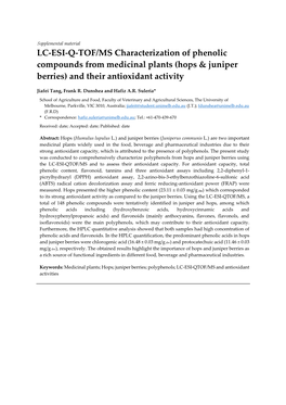 LC-ESI-Q-TOF/MS Characterization of Phenolic Compounds from Medicinal Plants (Hops & Juniper Berries) and Their Antioxidant Activity