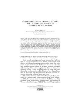 Whiteness As an Act of Belonging: White Turks Phenomenon in the Post 9/11 World