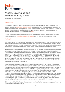 Weekly Briefing Report Week Ending 9 August 2020