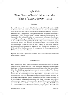 West German Trade Unions and the Policy of Détente (1969 – 1989)