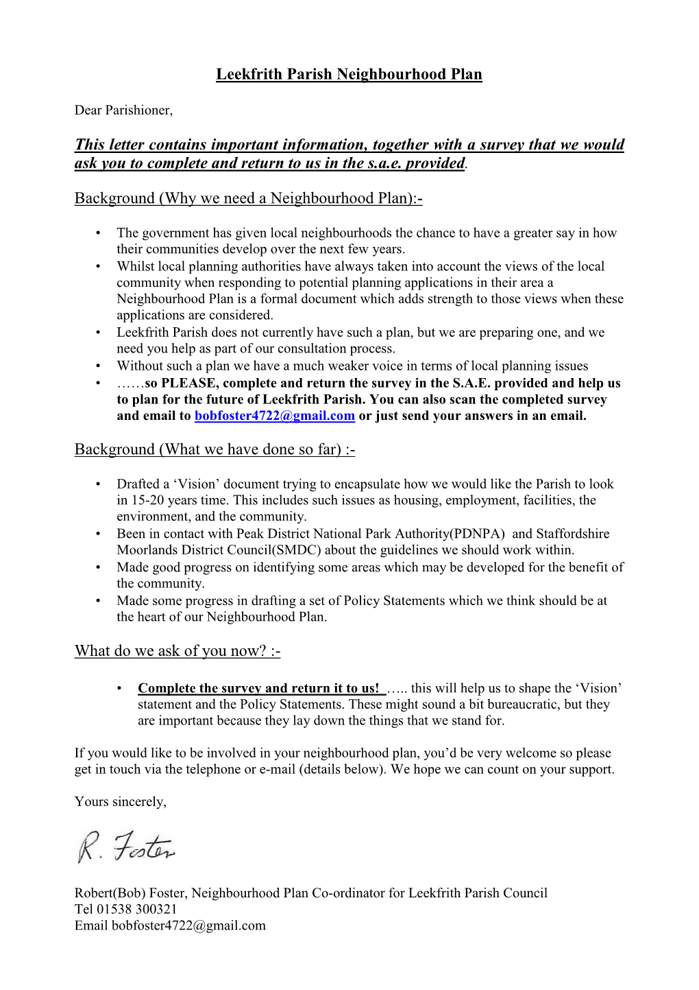 Leekfrith Parish Neighbourhood Plan Survey 1 Rev 6